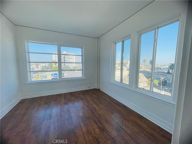 spare room with dark wood-type flooring and a wealth of natural light