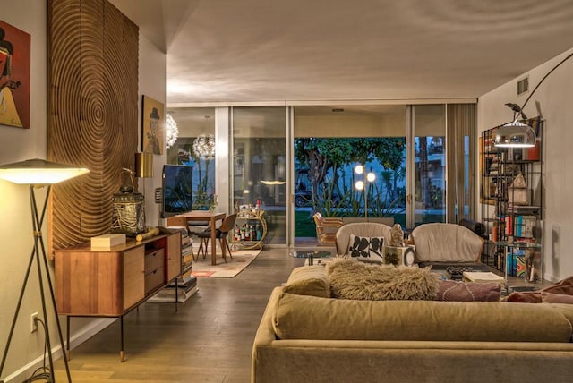 living room with wood-type flooring