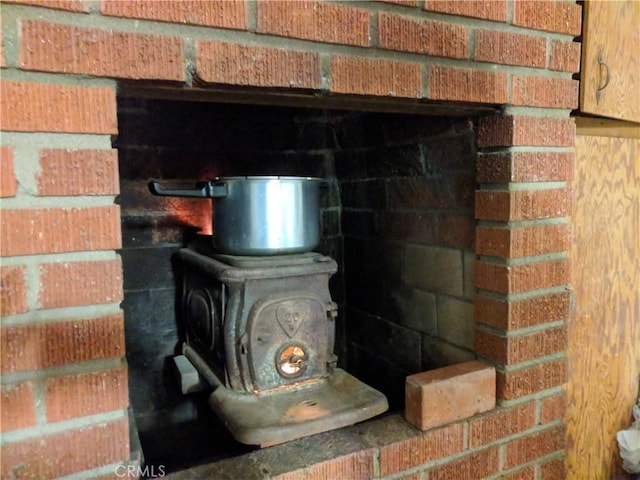 interior details with a wood stove