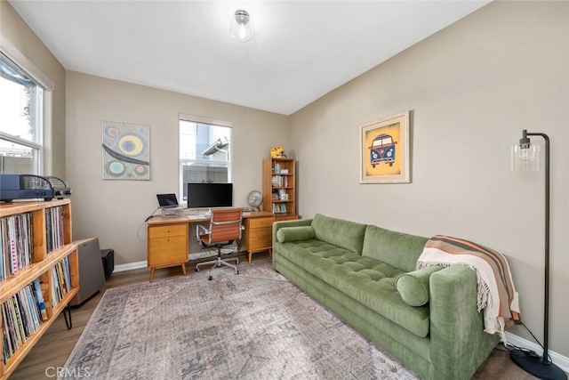 home office featuring wood-type flooring