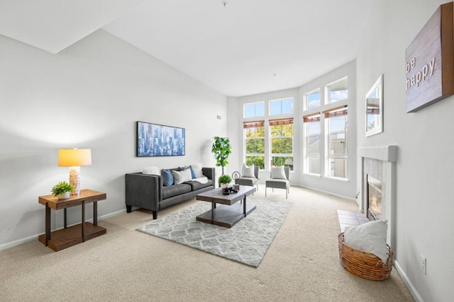 living room with light colored carpet