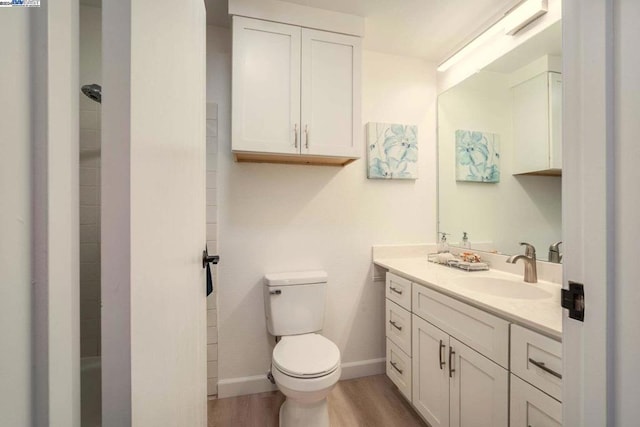 bathroom with vanity, wood-type flooring, and toilet