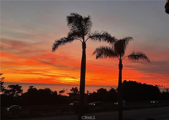 nature at dusk featuring a water view