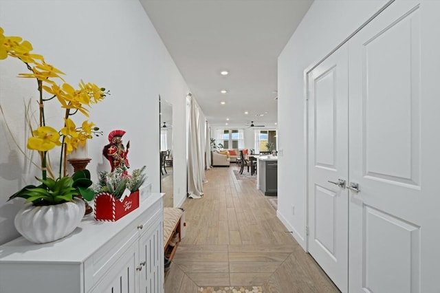 hall featuring light hardwood / wood-style flooring