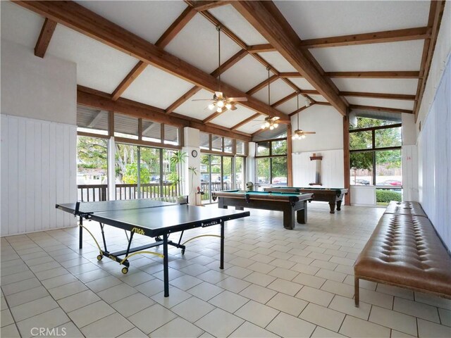 308 S Miraleste Dr Unit 57, San Pedro, CA 90732 - game room with ceiling fan, light tile patterned floors, plenty of natural light, and pool table