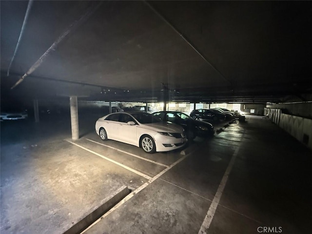 view of parking at night