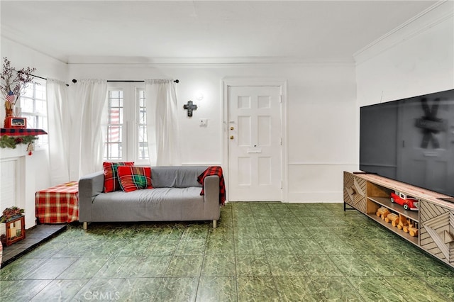 living room featuring ornamental molding