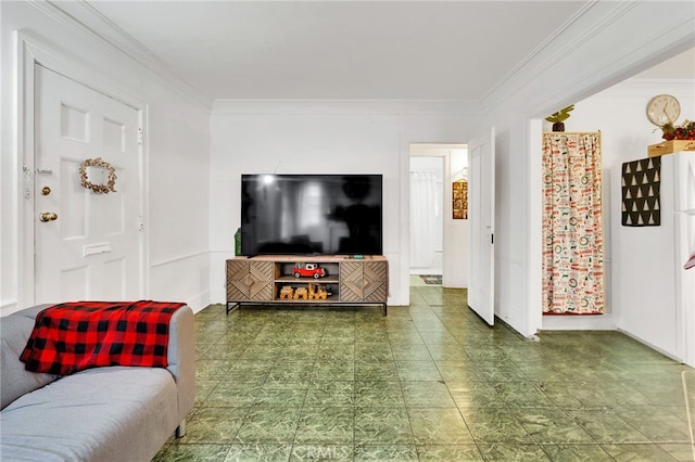 living room featuring ornamental molding