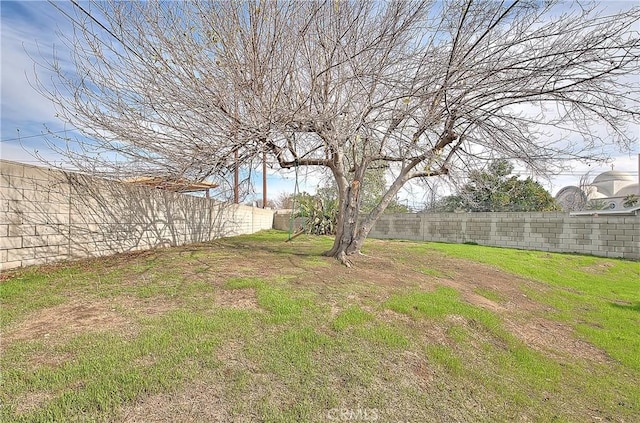 view of yard with a fenced backyard