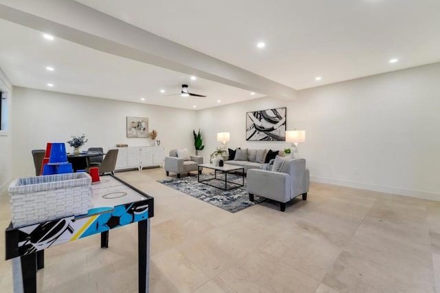 living room featuring ceiling fan