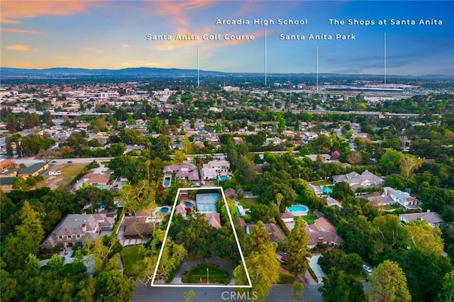 view of aerial view at dusk