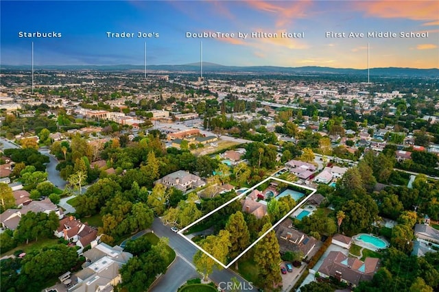 view of aerial view at dusk