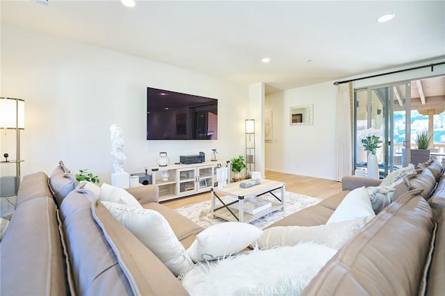 living room featuring light wood-type flooring