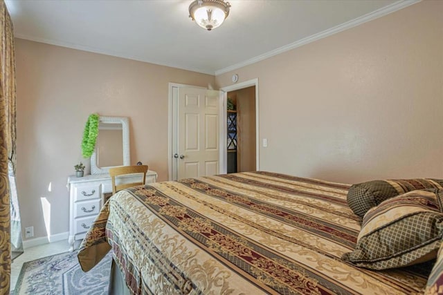 carpeted bedroom with crown molding