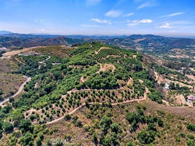 drone / aerial view featuring a mountain view