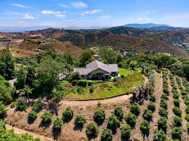 drone / aerial view featuring a mountain view