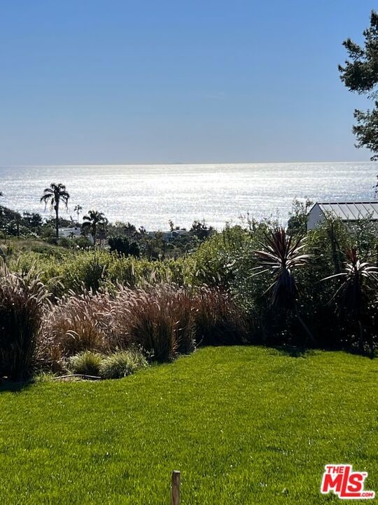 view of yard with a water view