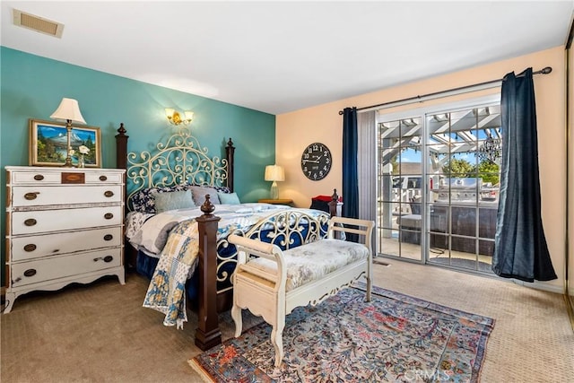 bedroom featuring carpet floors and access to outside