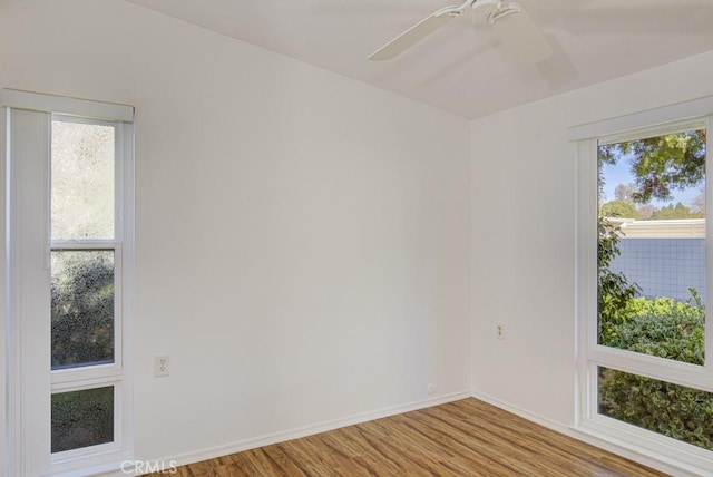 spare room with ceiling fan and light hardwood / wood-style floors