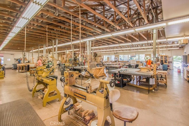 interior space featuring a workshop area