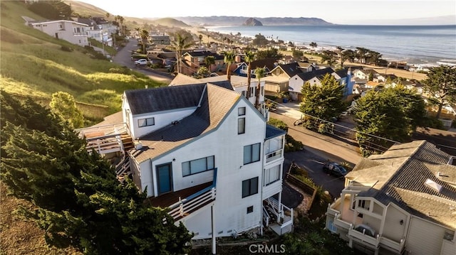 aerial view featuring a water view