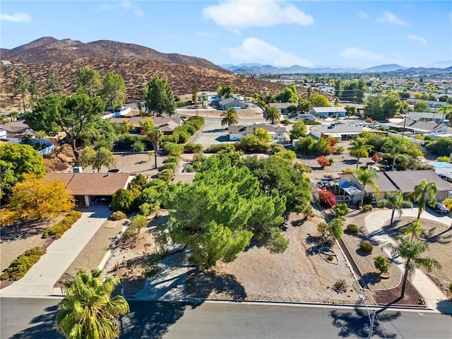 drone / aerial view featuring a mountain view