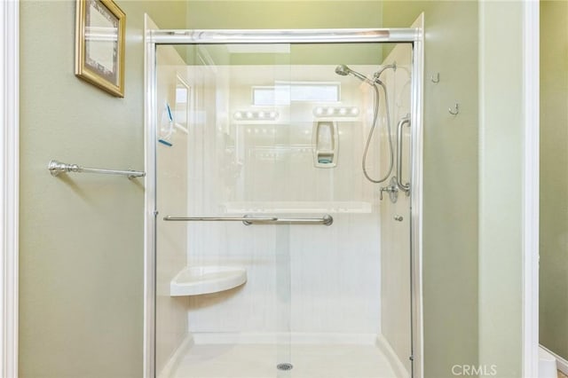 bathroom featuring a shower with door