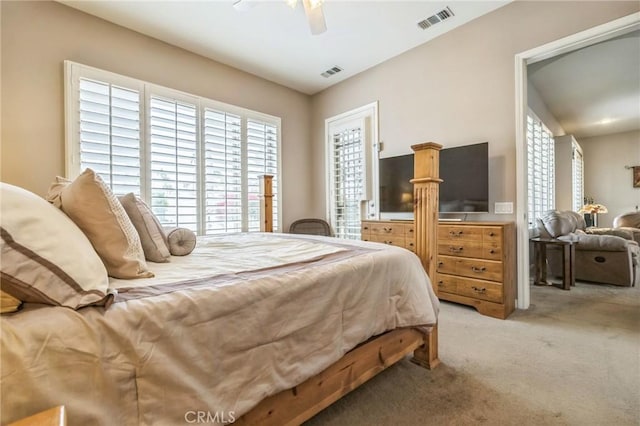 bedroom featuring carpet flooring and ceiling fan