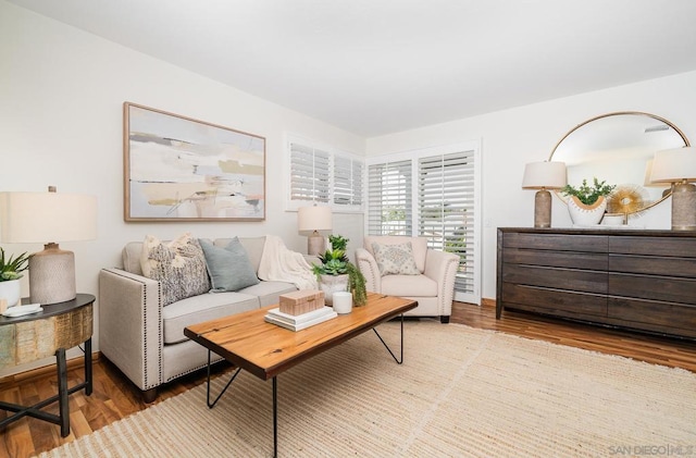 living room with light hardwood / wood-style flooring