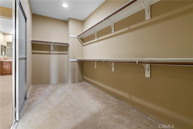 spacious closet with light colored carpet