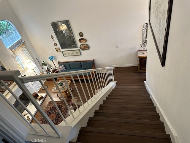 stairs with hardwood / wood-style floors