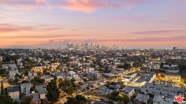 view of aerial view at dusk