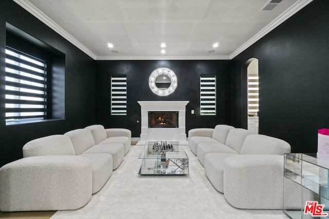 living room featuring ornamental molding