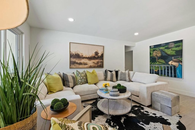 living room featuring light wood-type flooring