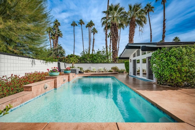 view of pool featuring french doors and a patio