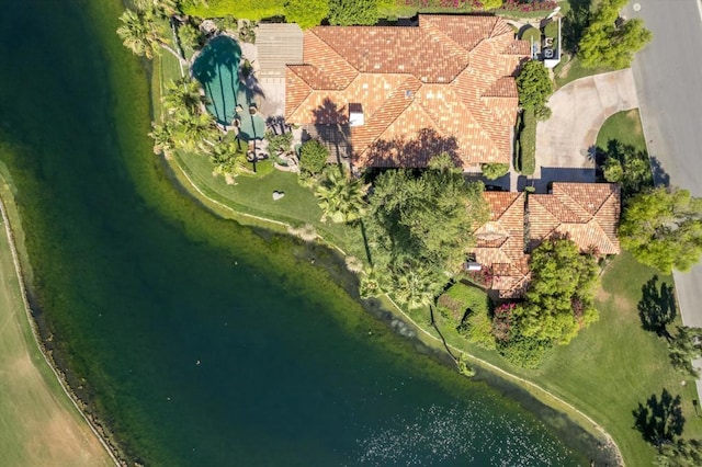 aerial view with a water view