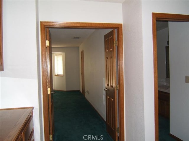 hallway with carpet flooring