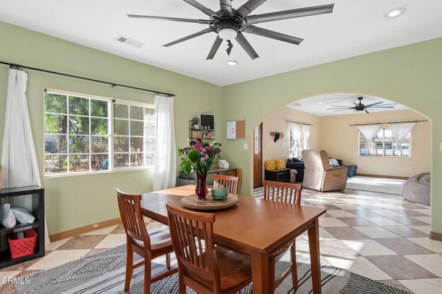 dining area featuring ceiling fan