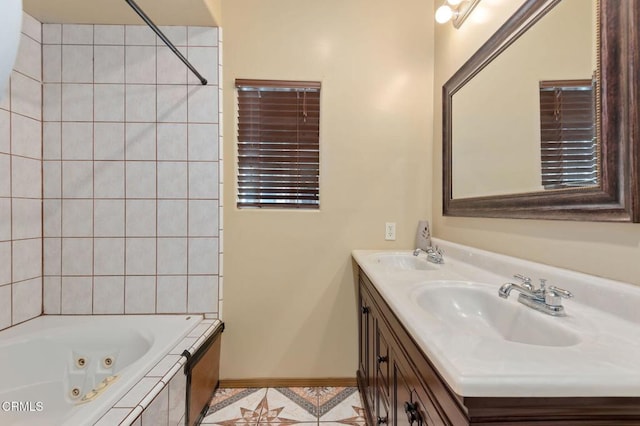 bathroom with vanity and tile patterned flooring