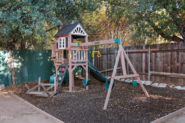 view of play area featuring a fenced backyard