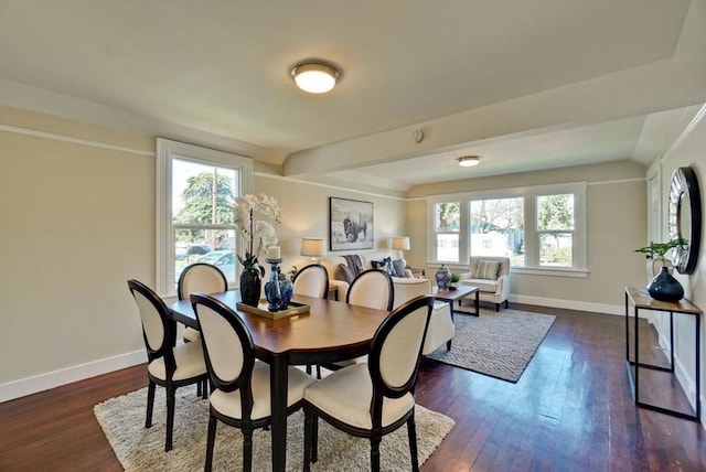 dining area with dark hardwood / wood-style floors