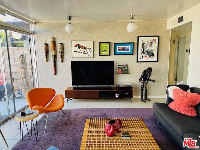 view of tiled living room