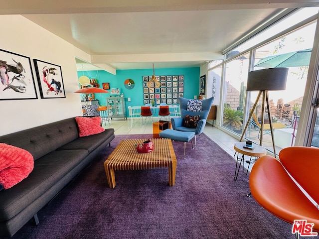 living room with tile patterned floors