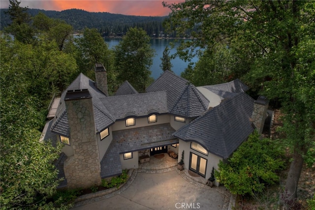 28175 N Shore Rd, Lake Arrowhead, CA 92352 - aerial view at dusk with a water view