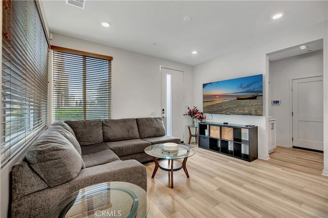 living room with light hardwood / wood-style flooring