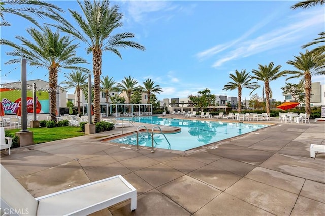 view of pool featuring a patio