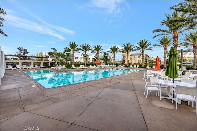 view of swimming pool with a patio