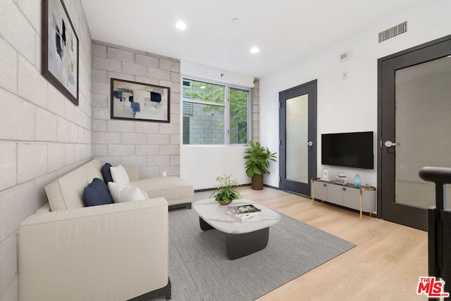 living room featuring light hardwood / wood-style flooring