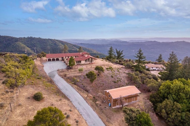 birds eye view of property with a mountain view