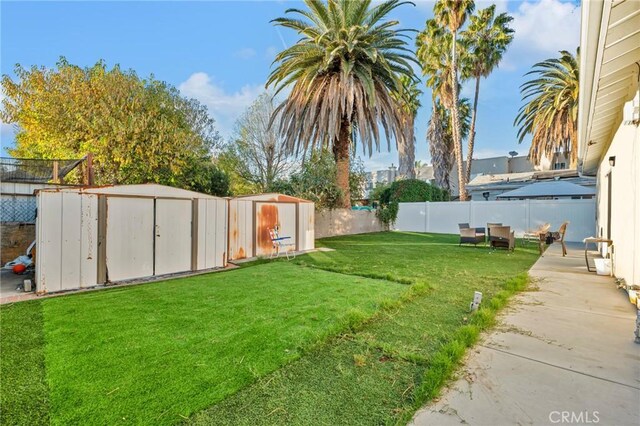 view of yard with a storage unit